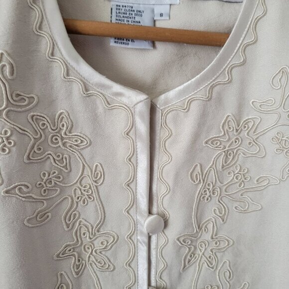 Vintage Karin Stevens 2 pc Pant Suit Sz 8 Rayon Poly Beige Embroidered NOS NWT - Picture 6 of 15